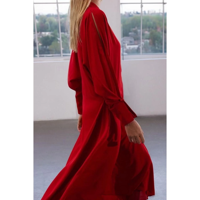 Womens Fashion Stylish Midi Length Crew Neck Regular Limited Edition Waist Open Crepe Fabric Woven Dress