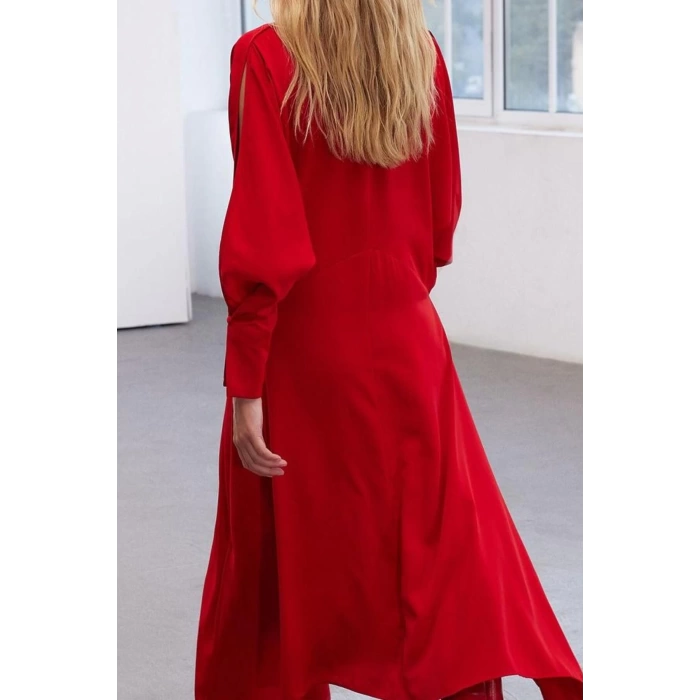 Womens Fashion Stylish Midi Length Crew Neck Regular Limited Edition Waist Open Crepe Fabric Woven Dress