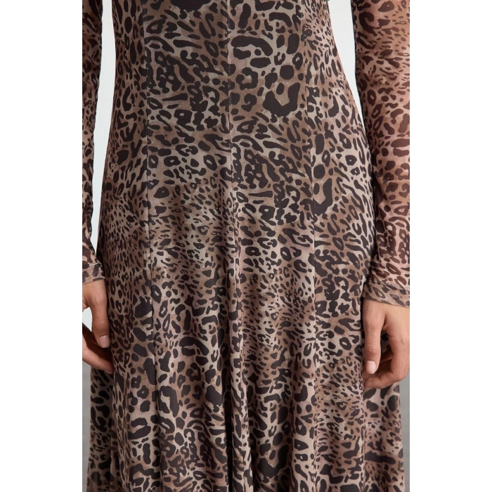 Women Fashion Stylish Midi Length V Neck Regular Animal Knitted Dress