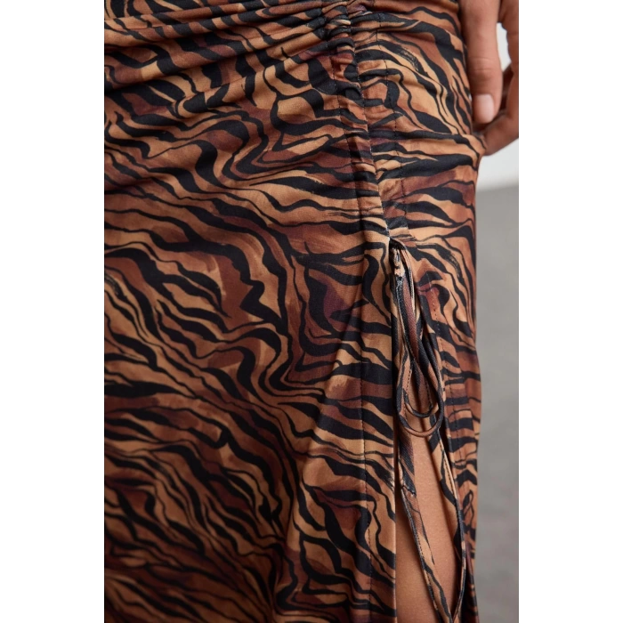 Women Fashion Stylish Midi Length Crew Neck Slim Gather Drape Detail Knitted Dress