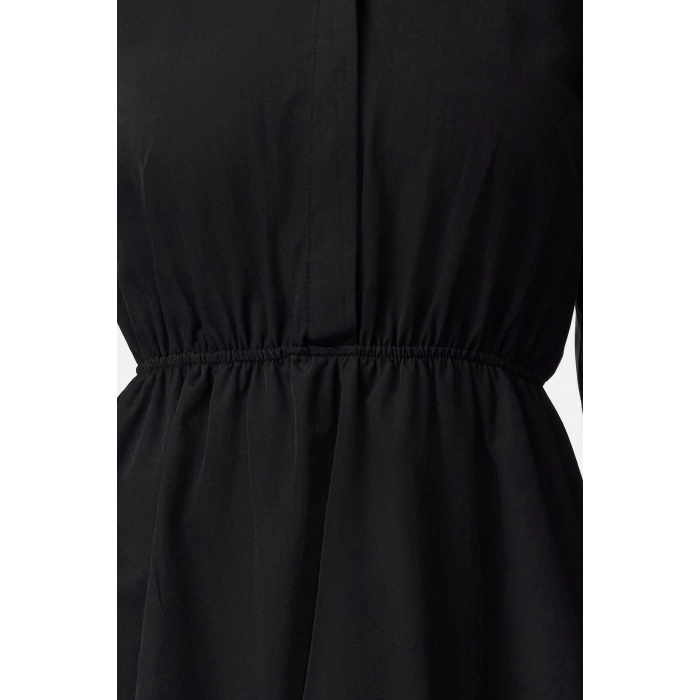 Women Fashion Stylish Mini Length Shirt Collar Regular Balloon Skirt Woven Dress