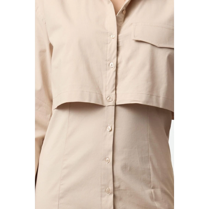 Women Fashion Stylish Mini Length Shirt Collar Regular A Cut Pocket Detailed Woven Dress