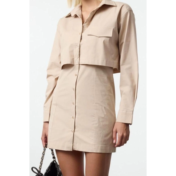 Women Fashion Stylish Mini Length Shirt Collar Regular A Cut Pocket Detailed Woven Dress