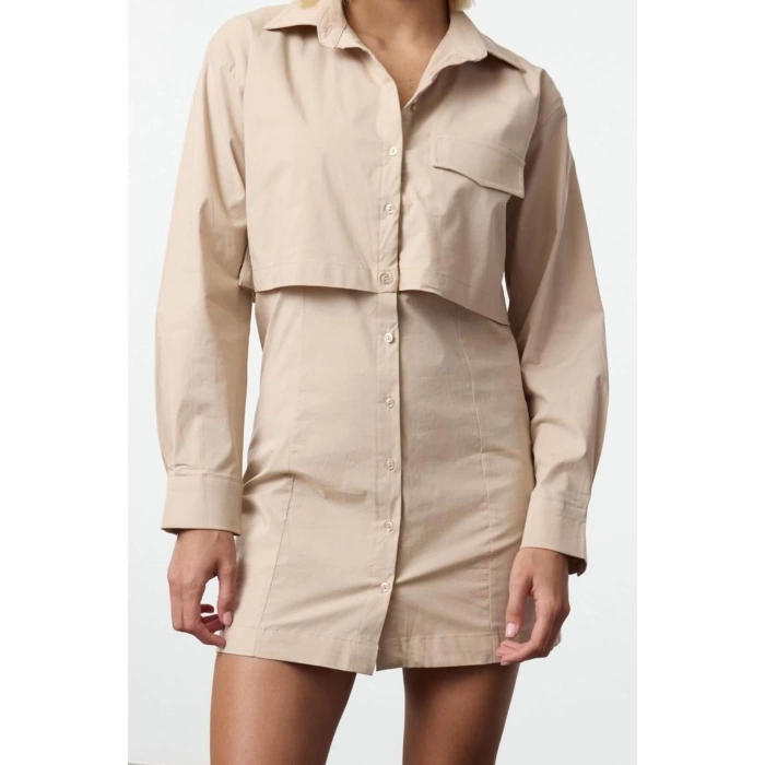 Women Fashion Stylish Mini Length Shirt Collar Regular A Cut Pocket Detailed Woven Dress