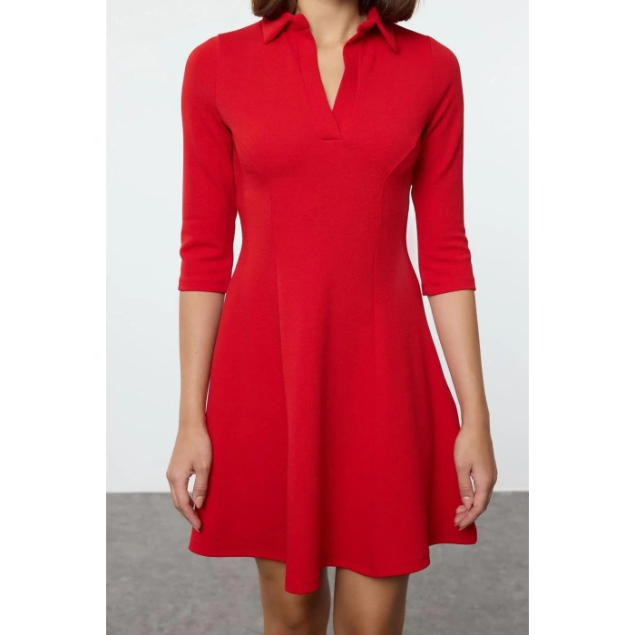 Women Fashion Stylish Mini Length Polo Neck Slim Skater Waist Open Knitted Dress