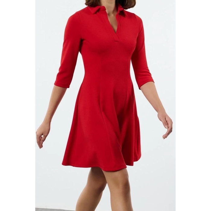 Women Fashion Stylish Mini Length Polo Neck Slim Skater Waist Open Knitted Dress