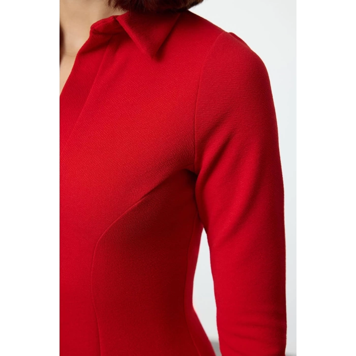Women Fashion Stylish Mini Length Polo Neck Slim Skater Waist Open Knitted Dress