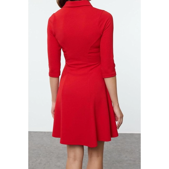 Women Fashion Stylish Mini Length Polo Neck Slim Skater Waist Open Knitted Dress