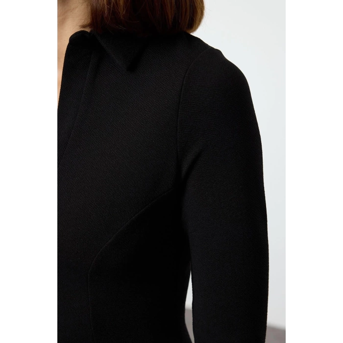 Women Fashion Stylish Mini Length Polo Neck Slim Skater Waist Open Knitted Dress