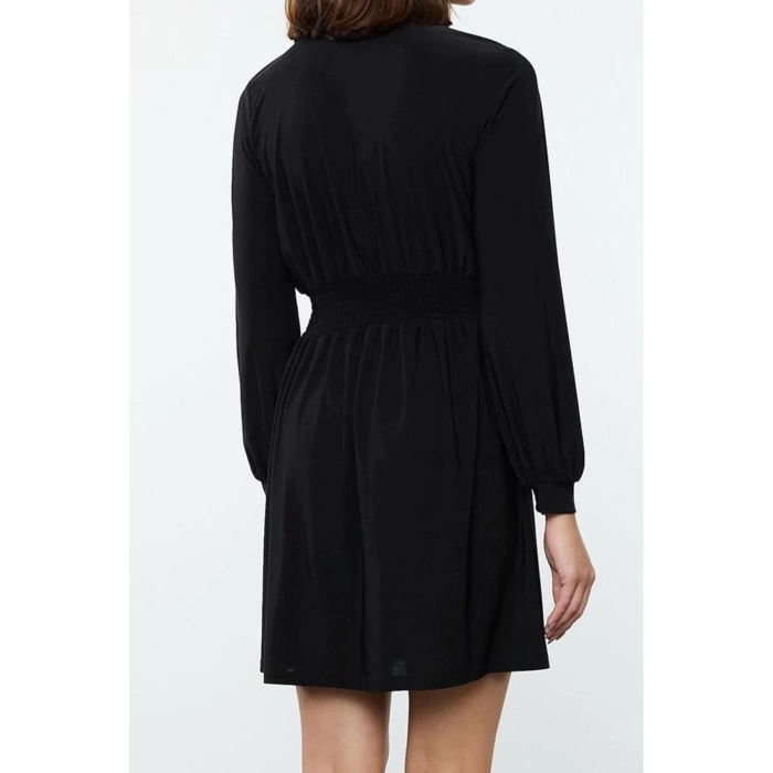 Women Fashion Stylish Mini Length Polo Neck Slim Elastic Waist Knitted Dress