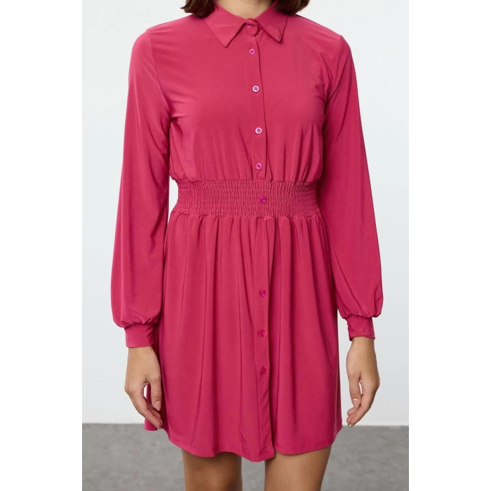 Women Fashion Stylish Mini Length Polo Neck Slim Elastic Waist Knitted Dress