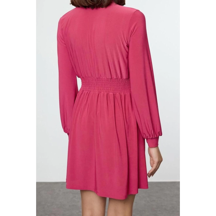 Women Fashion Stylish Mini Length Polo Neck Slim Elastic Waist Knitted Dress