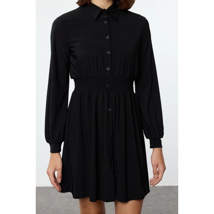 Women Fashion Stylish Mini Length Polo Neck Slim Elastic Waist Knitted Dress