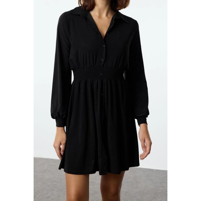 Women Fashion Stylish Mini Length Polo Neck Slim Elastic Waist Knitted Dress