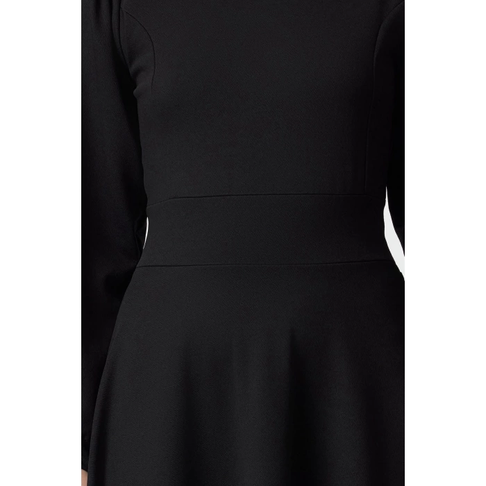 Women Fashion Stylish Maxi Length Crew Neck Relaxed Zippered Balloon Sleeve Ruffle Skirt Knitted Dress