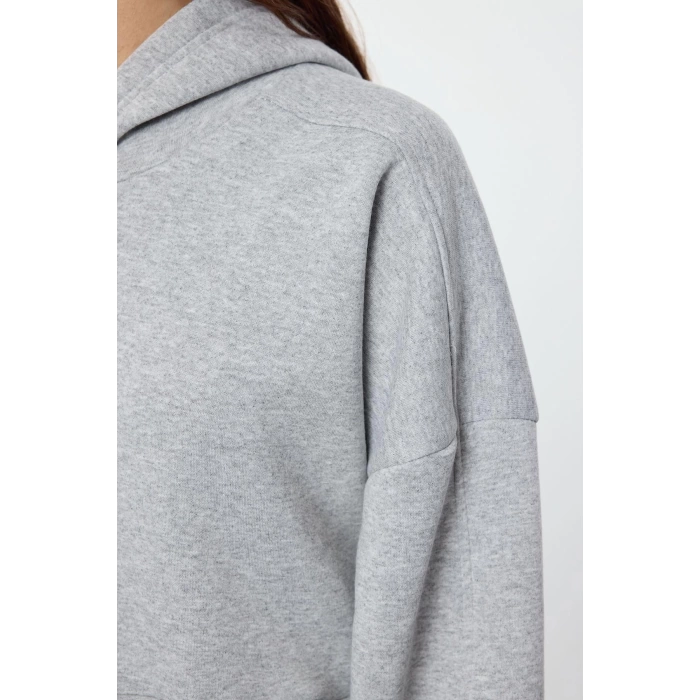 Women Fashion Stylish Mini Length Hooded Relaxed Hooded Zippered Color Block Embroidered Detailed Knitted Dress