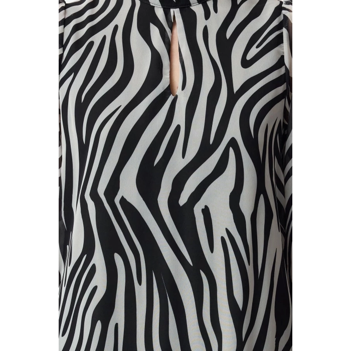 Women Fashion Stylish Mini Length Stand Collar Regular Animal Patterned Straight Cut Lined Woven Winter Dress