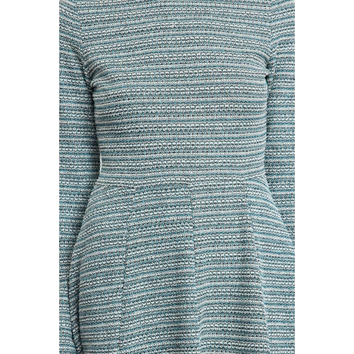 Women Fashion Stylish Mini Length Stand Collar Slim Tweed Crew Neck Skater Waist Open Flounce Knitted Dress