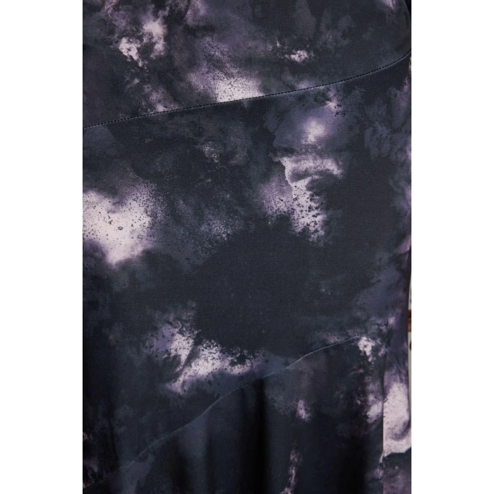 Women Fashion Stylish Midi Length Stand Collar Slim Fitted Printed Knitted Dress