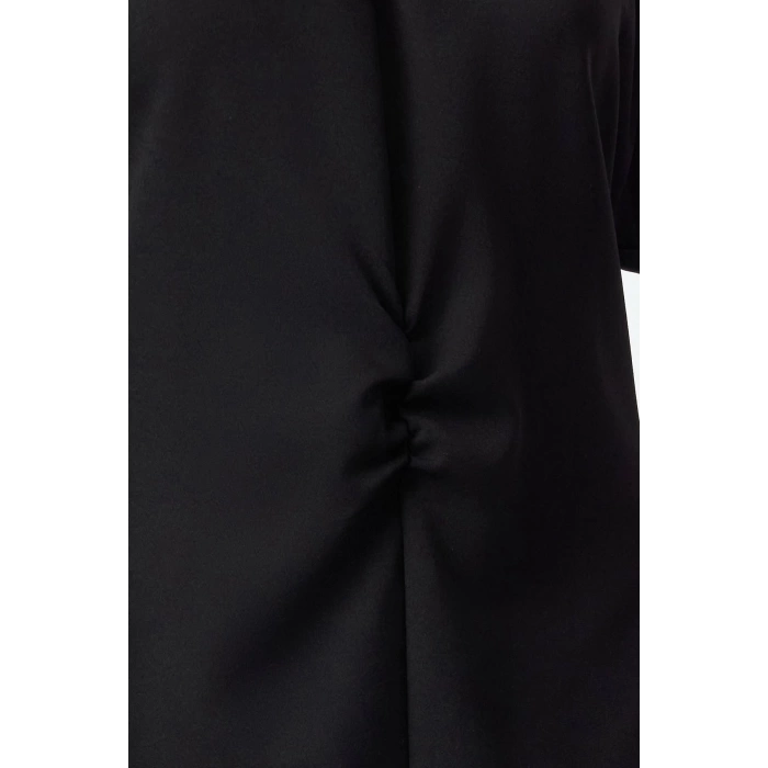 Women Fashion Stylish Mini Length Stand Collar Regular A Cut Window Detailed Woven Dress