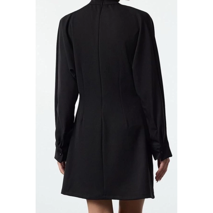 Women Fashion Stylish Mini Length Stand Collar Regular A Cut Window Detailed Woven Dress
