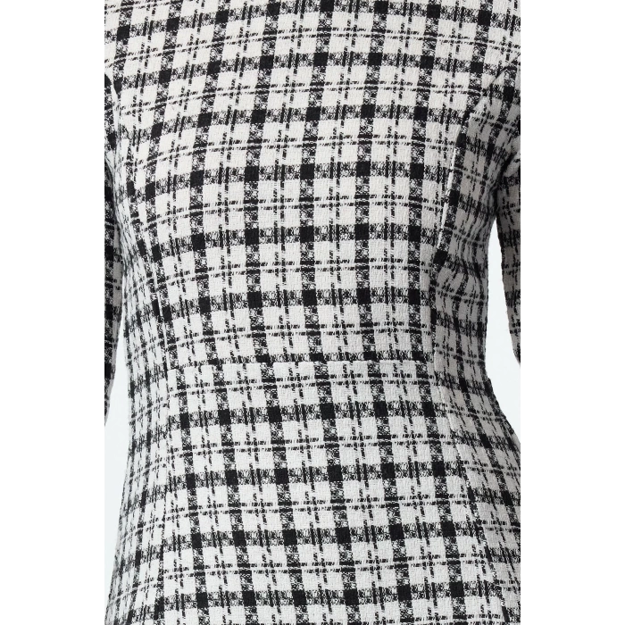 Women Fashion Stylish Mini Length Crew Neck Regular Plaid Checkered A Cut Woven Dress