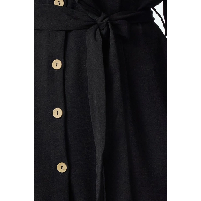 Women Fashion Stylish Mini Length Shirt Collar Regular Belted Flounce Detailed Woven Shirt Dress