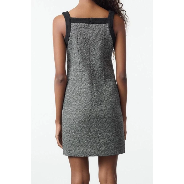 Women Fashion Stylish Mini Length Square Collar Regular Vest Tweed Woven Dress