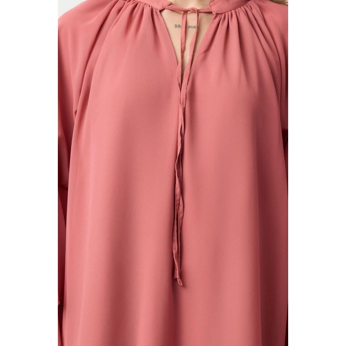 Women Fashion Stylish Mini Length Stand Collar Regular Plain Ruffle Woven Winter Dress