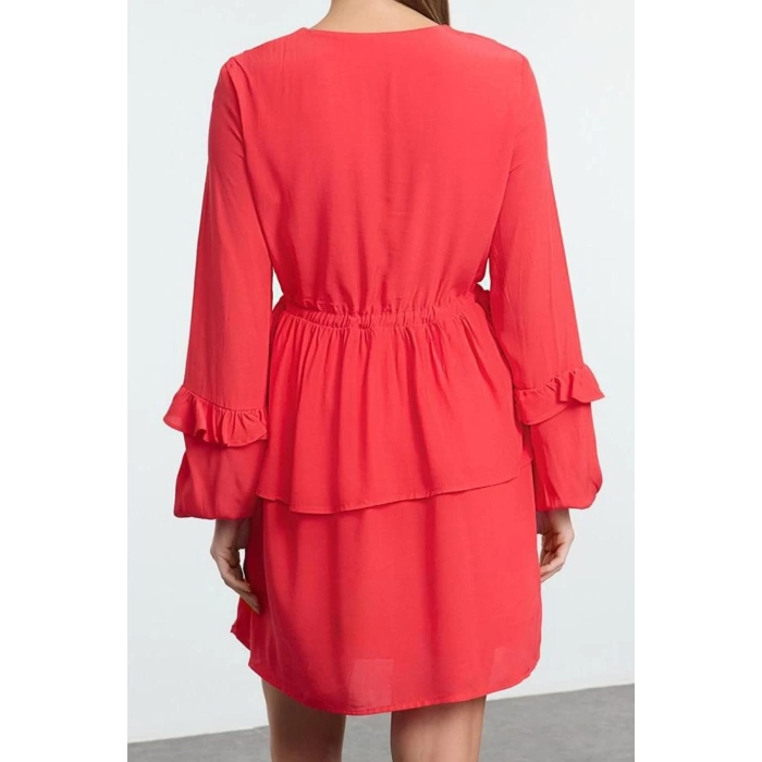 Women Fashion Stylish Mini Length V Neck Relaxed More Sustainable Straight Cut Wide Pattern Woven Dress