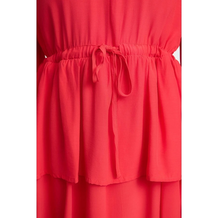 Women Fashion Stylish Mini Length V Neck Relaxed More Sustainable Straight Cut Wide Pattern Woven Dress