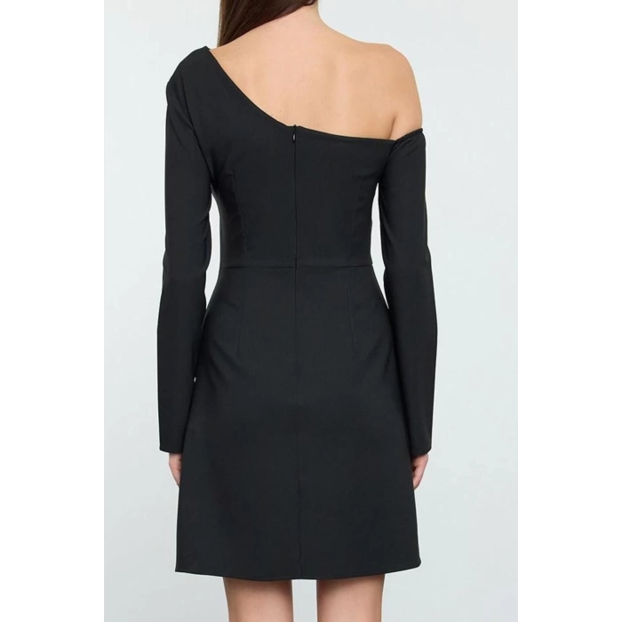 Women Fashion Stylish Mini Length Asymmetrical Collar Regular Woven Dress