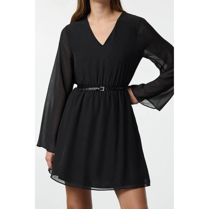 Womens Fashion Stylish Mini Length Double Breasted Regular Skirt Waist Open Lined Chiffon Woven Dress