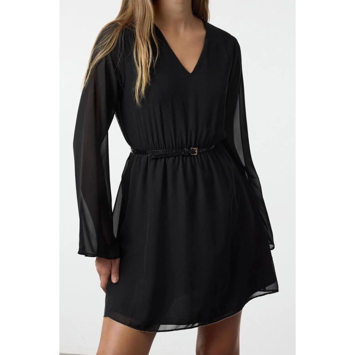Womens Fashion Stylish Mini Length Double Breasted Regular Skirt Waist Open Lined Chiffon Woven Dress