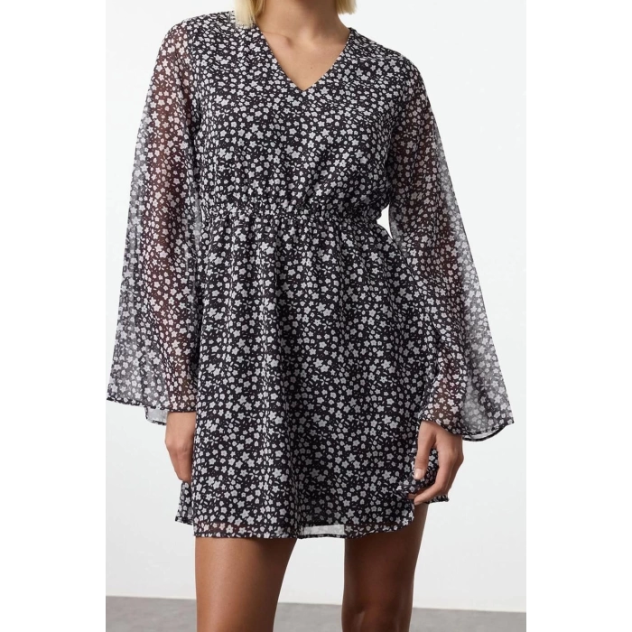 Womens Fashion Stylish Mini Length Double Breasted Regular Skirt Waist Open Lined Chiffon Woven Dress