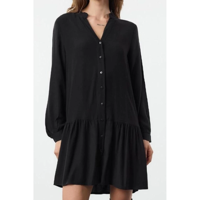 Women Fashion Stylish Mini Length Judge Collar Regular Thick Viscose Woven Shirt Dress