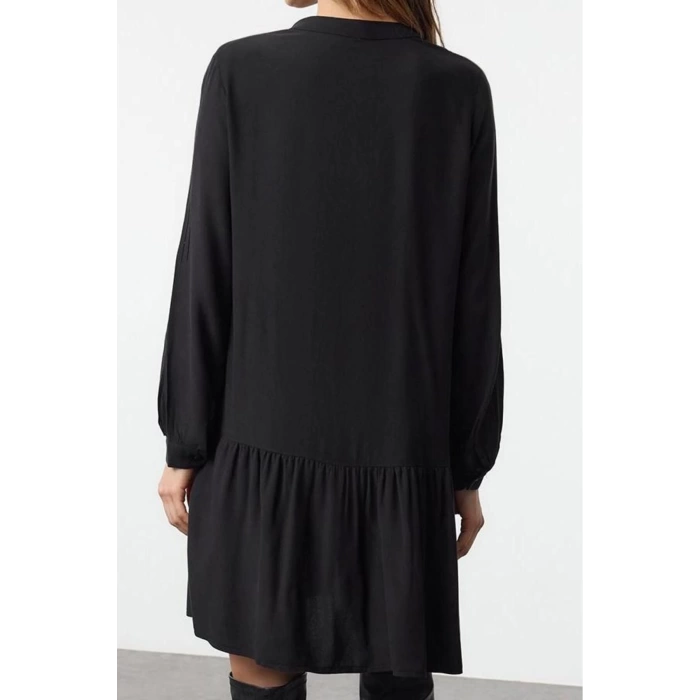 Women Fashion Stylish Mini Length Judge Collar Regular Thick Viscose Woven Shirt Dress