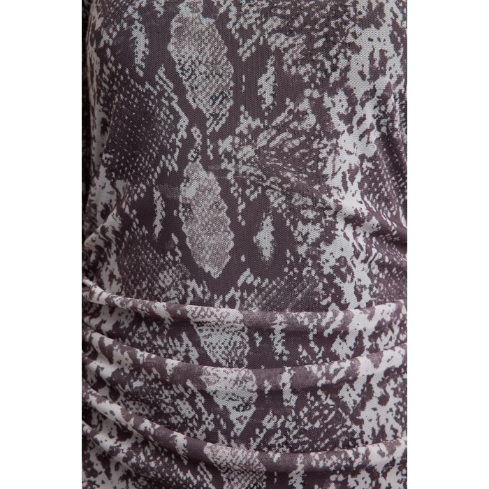 Women Fashion Stylish Maxi Length Asymmetrical Collar Slim Animal Leopard Printed Bodycon Stretchy Knit Dress