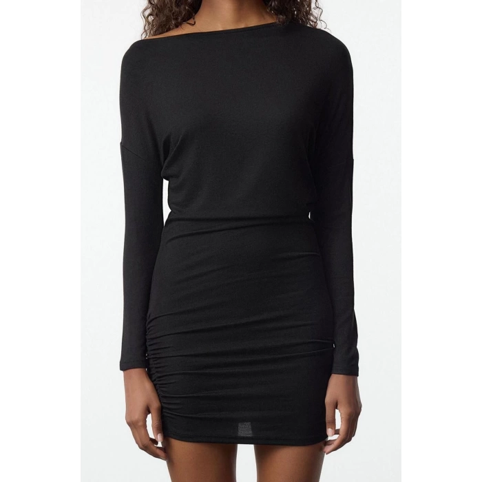 Women Fashion Stylish Mini Length Asymmetrical Neck Slim Bodycone Fitted Knitted Dress