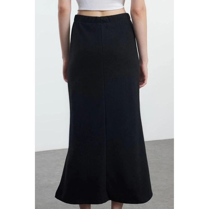 Kadın Moda Stil Midi Astarsız Örme Selanik Kumaş Balık Form Bağcık Detaylı Maxi Örme Etek