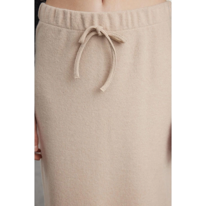 Kadın Moda Stil Midi Astarsız Örme Selanik Kumaş Balık Form Bağcık Detaylı Maxi Örme Etek