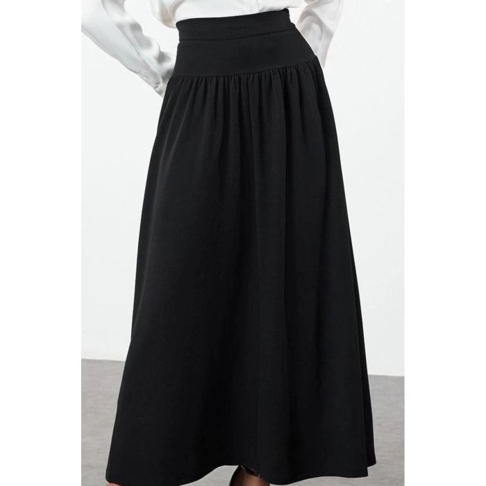 Women Fashion Style Maxi Unlined Knitted Corset Detailed Pleated Maxi Flared Flexible Skirt