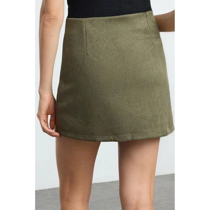 Women Fashion Style Mini Unlined Woven Suede Fabric A-line Mini Length Skirt