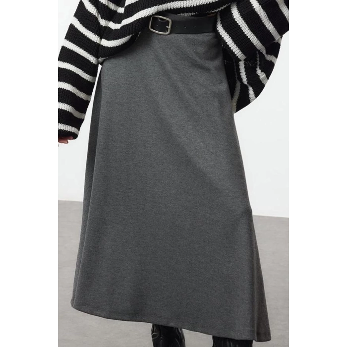 Kadın Moda Stil Midi Astarsız Örme A Kesim Çan Kesim Midi Fırçalı Esnek ÖrmeEtek