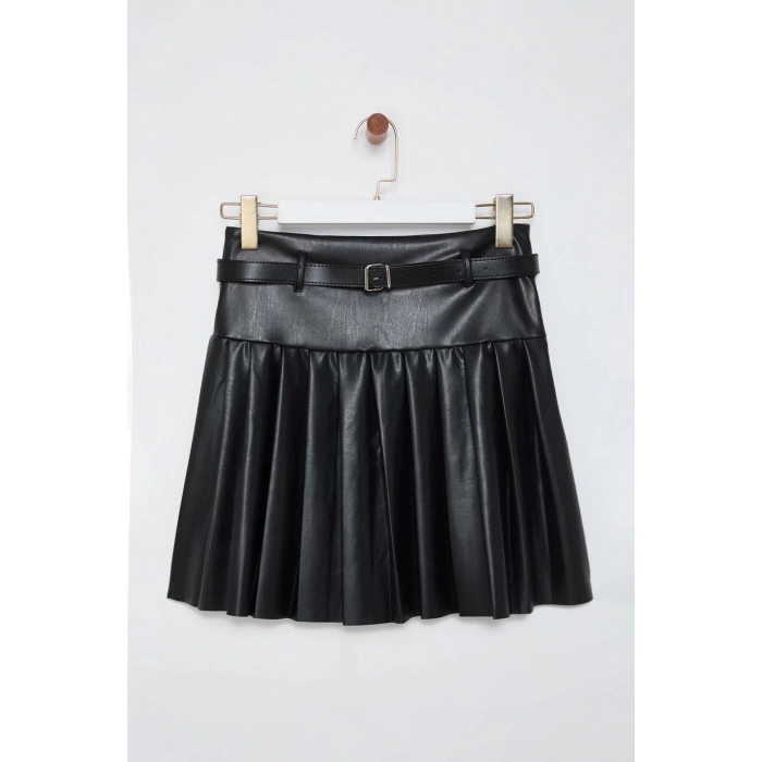 Kadın Moda Stil Standart Astarsız Örme Piliseli Kemer Detaylı Mini Etek