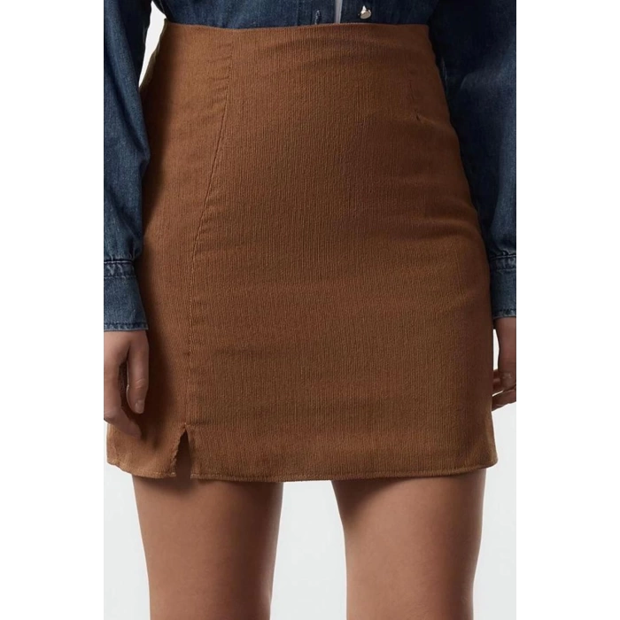 Kadın Moda Stil Maxi Astarsız Dokuma Kadife Kumaş Yırtmaçlı Mini Boy Dokuma Etek