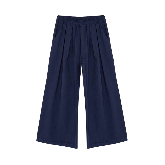 Kadın Moda Şık Kot Pantolon Geniş Paça Uzun Boy Denim Lacivert Pileli Yüksek Bel Jeans