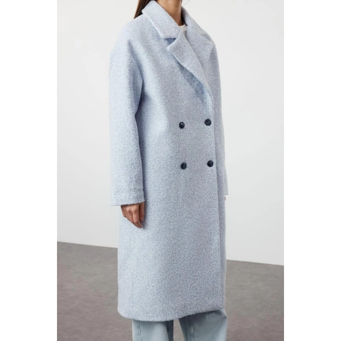 Kadın Moda Şık Bol Gömlek Yaka Uzun Düz Astarlı Bebe si Oversize Geniş Kesim Buklet Kaban