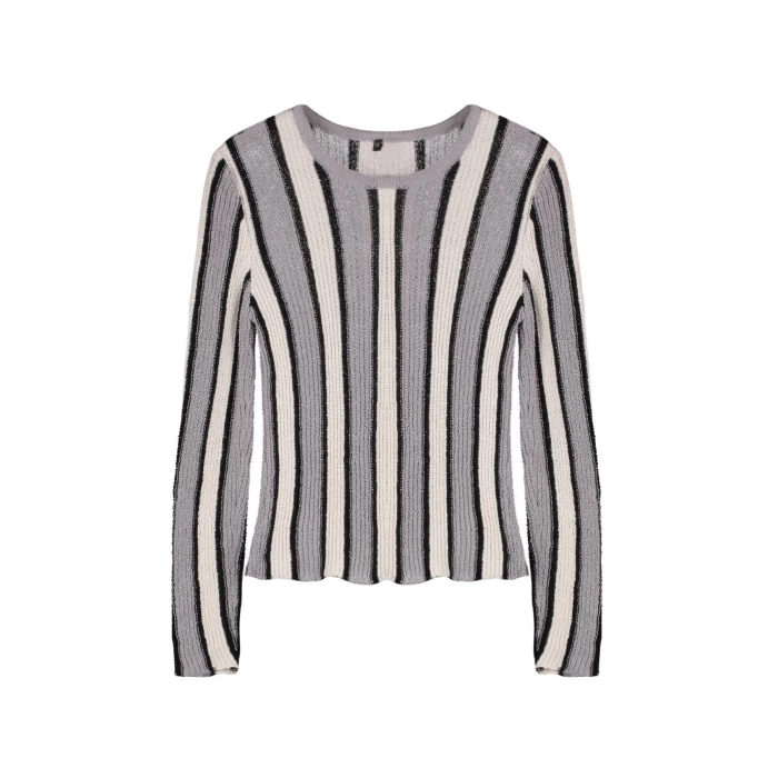 Women Fashion Stylish Crew Neck Standard Sleeve Regular Cotton Color Block Thin Knit Sweater