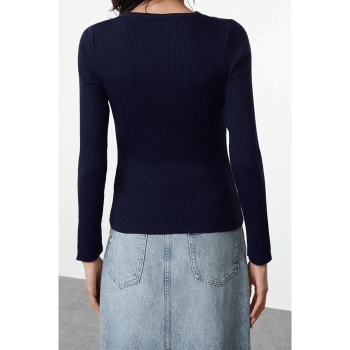 Kadın Moda Şık Bisiklet Yaka Standart Kol Regular Basic İkili Triko Kazak